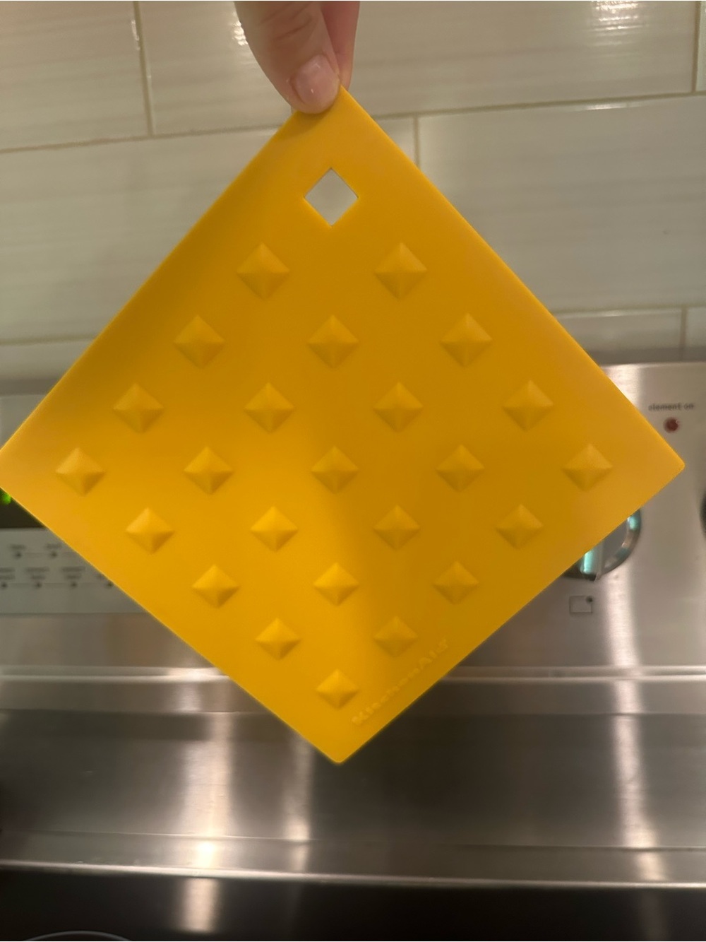 Yellow Silicone Heat-Resistant Mat Trivet with Pyramid Grip Kitchen Aid